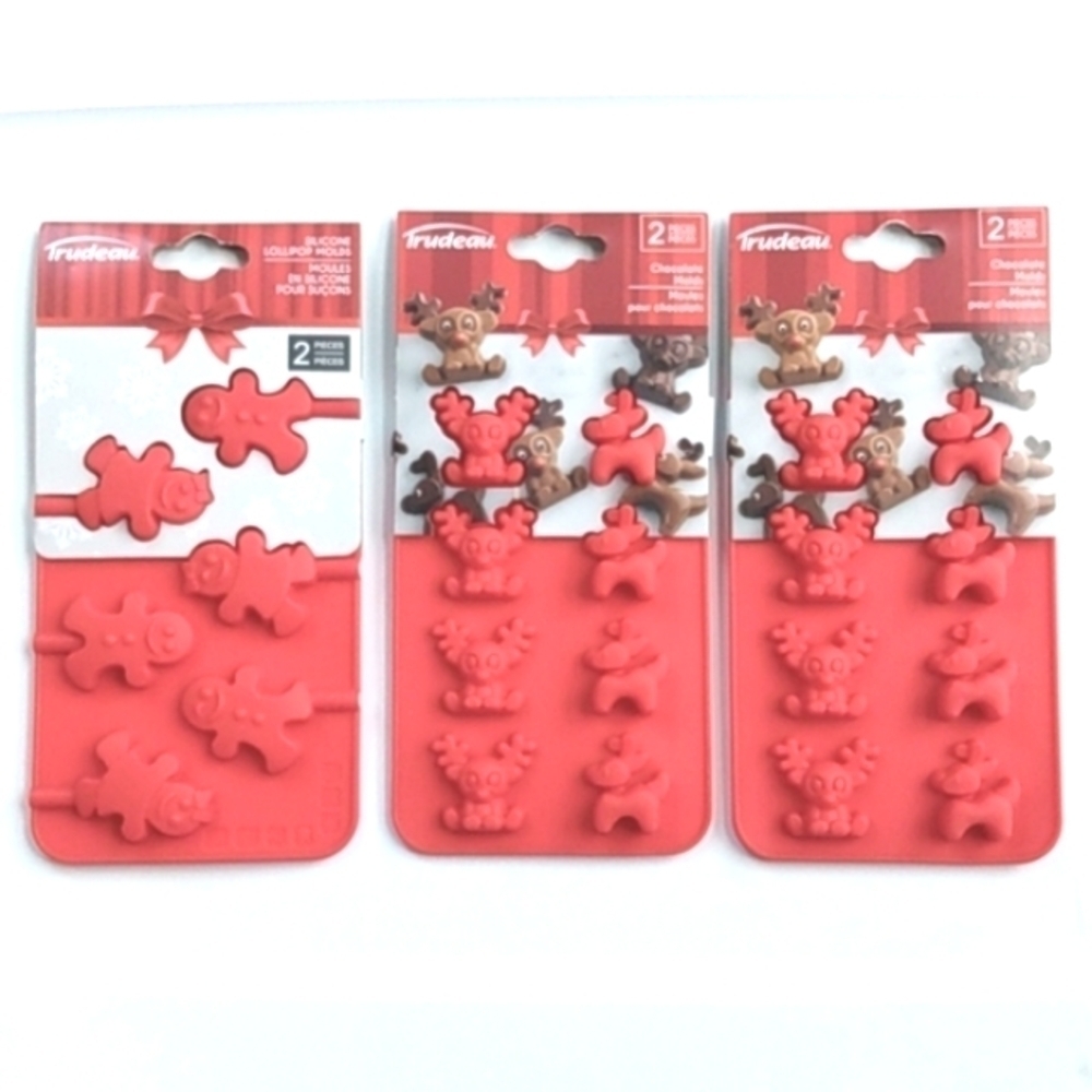 TRUDEAU GINGERBREAD MAN AND REINDEER SILICONE MOLDS 6-PIECE SET NWT